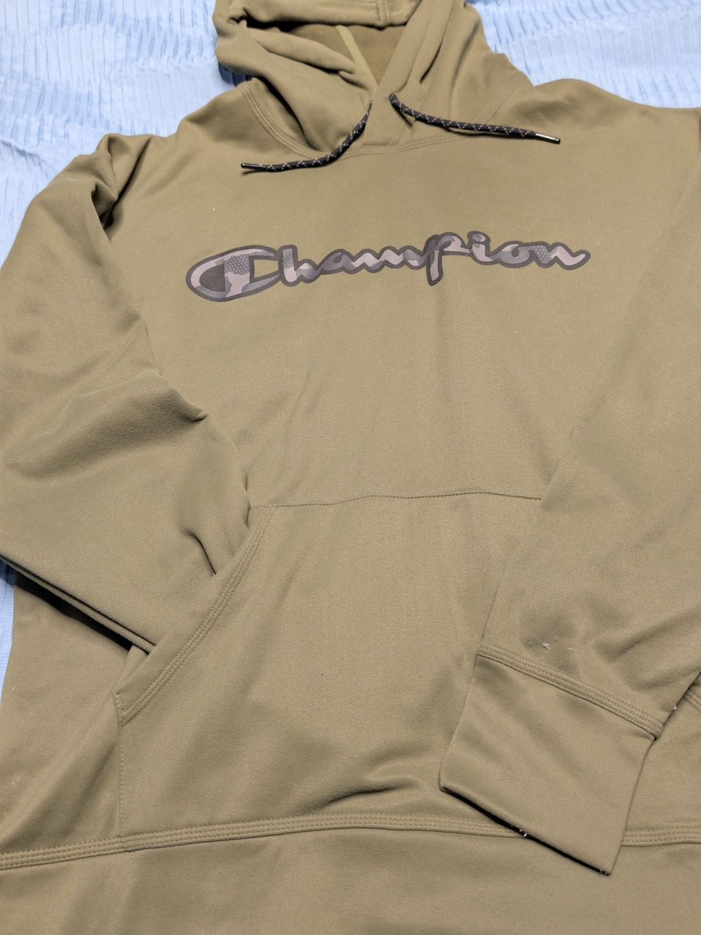Champion Men’s Olive Crewneck Hoodie with Script Logo